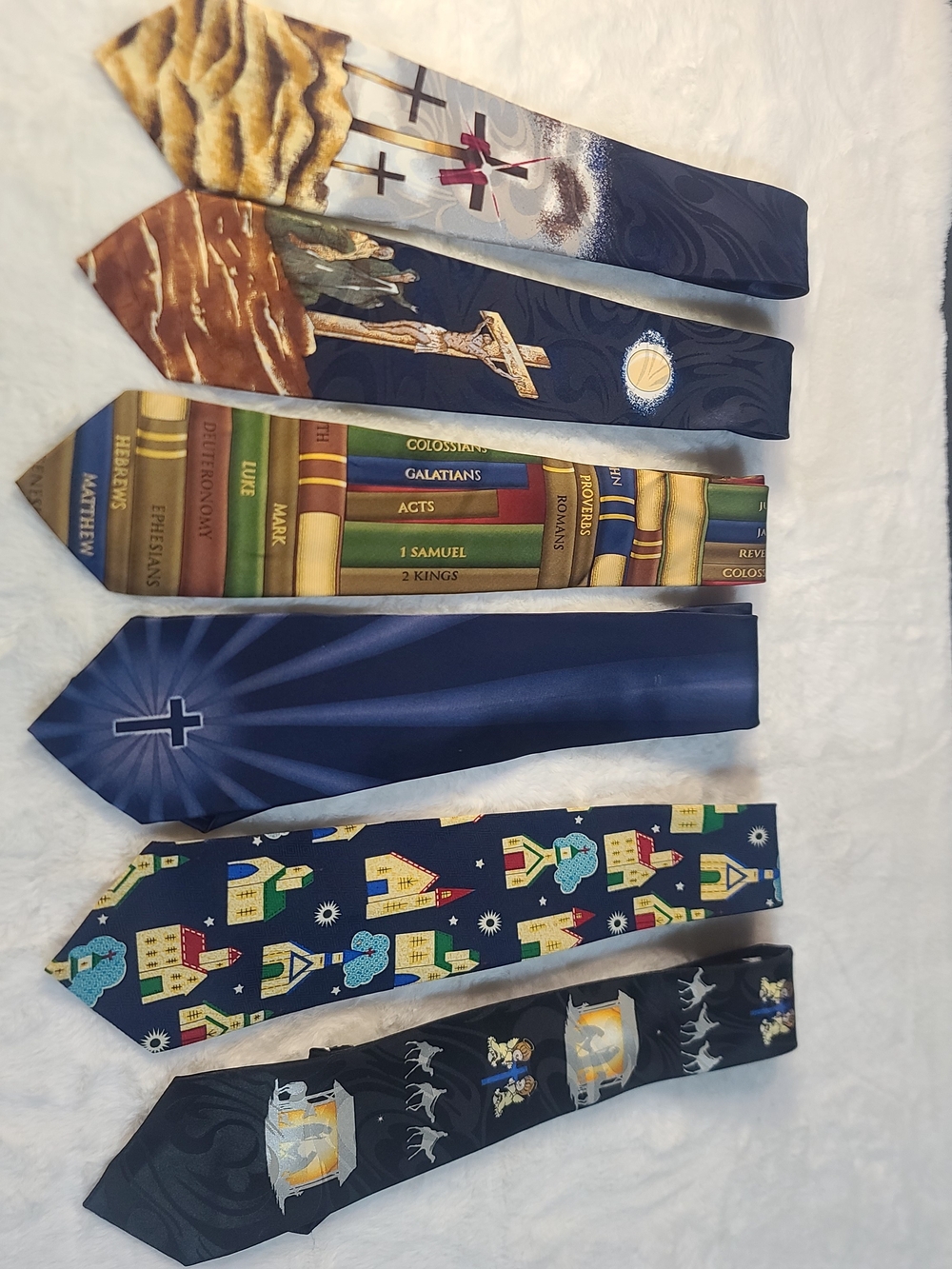 Christian-Themed Men's Neckties in Navy and Multicolor